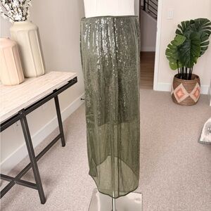 Shimmering Olive Maxi Skirt